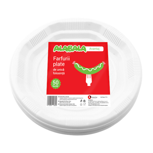 Farfurii plate Alabala Avantaj albe 50 bucati/set