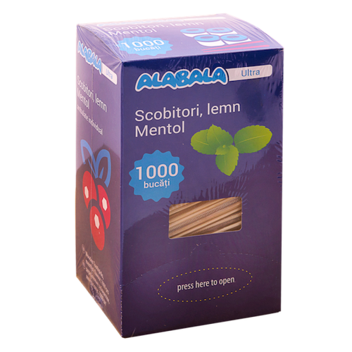 Scobitori Alabala Ultra ambalate individual în celofan mentol 1000 bucati / set Scobitori Alabala Ultra ambalate individual în celofan mentol 1000 bucati / set
